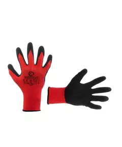 Перчатка красная вязанная синтетическая, покрытая серым пористым нитрилом на ладони 10" INTERTOOL SP-0127, фото  | SNABZHENIE.com.ua
