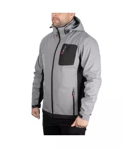 Куртка SOFTSHELL светлосеро-черная,с капюшоном,трехслойная, ткань стрейч SOFTSHEL 300 GSM 100D с водо и ветро защитой, размер S INTERTOOL SP-3121, фото  | SNABZHENIE.com.ua