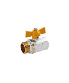 Кран шаровий газовий Valves 3/4 ВН PN30 з жовтою бабочкою, нікель, фото  | SNABZHENIE.com.ua