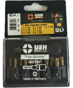 Набор бит Isotin USH 1/4, T10-T40, магнитный держатель, 12 шт., фото  | SNABZHENIE.com.ua