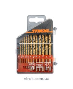 Набір титанових свердел по металу STHOR: HSS-TiN. Ø= 1,5 - 6,5 мм. 13 шт. [25/100], фото  | SNABZHENIE.com.ua