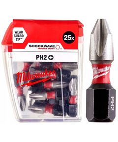 Насадка Milwaukee SHOCKWAVE PH2 25 мм, 25 шт для шуруповерта, фото  | SNABZHENIE.com.ua