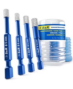 Набор алмазных сверл S&R Hex 1/4 для стекла и керамики, 4 шт., фото  | SNABZHENIE.com.ua