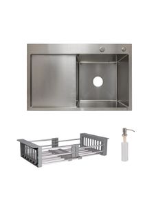 Комплект Lidz H7849L: Мойка с крылом слева и дозатором + Корзина K01G, фото  | SNABZHENIE.com.ua