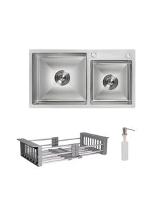 Комплект Lidz H7843: Мойка с двумя чашами и дозатором, корзина K01G, фото  | SNABZHENIE.com.ua