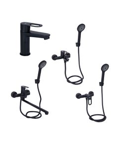 Комплект смесителей для ванной комнаты Lidz Latwa 001Black + Lidz Latwa 006Black + Lidz Latwa 005Black + Lidz Latwa 010Black, фото  | SNABZHENIE.com.ua