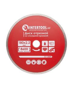 Диск алмазний для плитки 180 мм INTERTOOL CT-3009, суцільна кромка, фото  | SNABZHENIE.com.ua