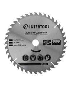 Диск пильний по дереву 250 мм, 40 зубців INTERTOOL CT-3051, фото  | SNABZHENIE.com.ua