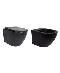 Комплект Qtap Robin Matt Black 2 в 1: унітаз підвісний Ultra Quiet QT13332381АSMB + біде підвісне QT1355046FMB, фото  | SNABZHENIE.com.ua