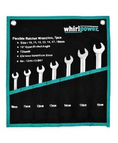 Набор трещоточных ключей Whirlpower 10-19мм, 7 шт. с карданом, чехол, фото  | SNABZHENIE.com.ua