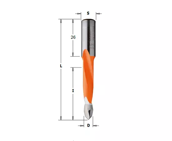 Сверло левое твердосплавное для сквозных отверстий 5 x 27 x 57,5 мм, хвостовик 10 мм CMT (313.050.42), фото  | SNABZHENIE.com.ua