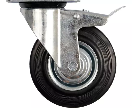 Колесо для тележки 100 мм, b = 27 мм VOREL с вращающейся опорой и тормозом; h = 130 мм, нагрузка 60 кг (VO-87322), фото  | SNABZHENIE.com.ua