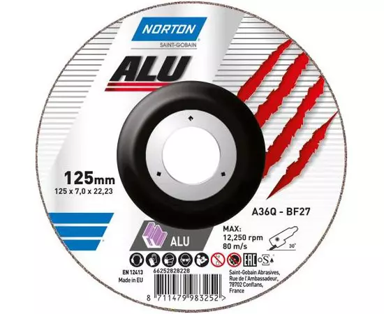 шліфувальний диск по алюмінію NORTON ALU A36Q 125/22,2 мм, t= 7,0 мм (66252828228 ), фото  | SNABZHENIE.com.ua