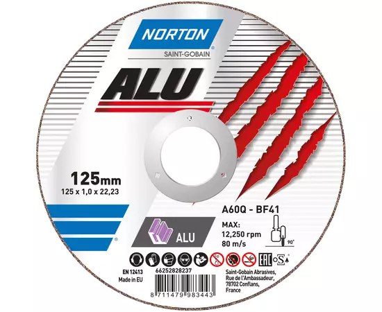Диск відрізний по алюмінію NORTON-Alu A46N 125/22,2 мм, t= 1,6 мм (66252839270), фото  | SNABZHENIE.com.ua