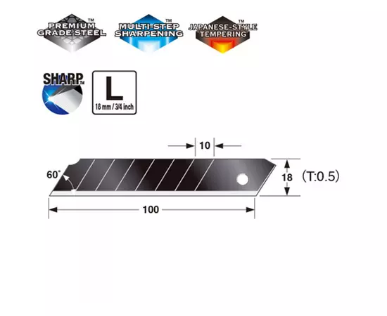 Сегментные лезвия Premium 18мм TAJIMA DORA Razar Black Blades CB50RB, 10 шт. (CB50RB), фото  | SNABZHENIE.com.ua