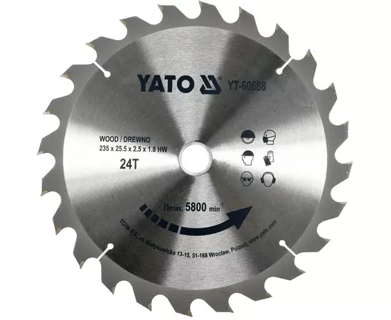 Диск пильный по дереву 235 х 25,5 x 2,5 мм, 24 зуба YATO (YT-60668), фото  | SNABZHENIE.com.ua
