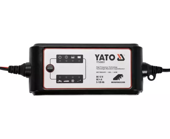 Перетворювач напруги YATO з мережі 230 В AC в 12 В DC, для підзарядки акумуляторів, 4 А, 5-120 А/год (YT-83031), фото  | SNABZHENIE.com.ua