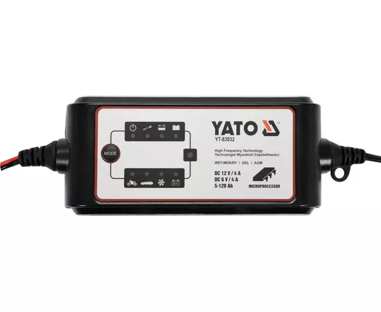 Преобразователь напряжения YATO из сети 230 В AC в 6-12 В DC, для подзарядки аккумуляторов, 4А, 5-120 А/ч (YT-83032), фото  | SNABZHENIE.com.ua