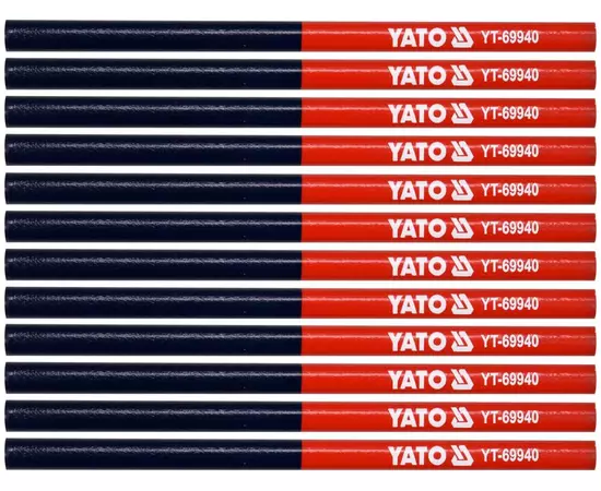 Карандаши столярные двухцветные 175 мм, сине-красные, 12 шт YATO (YT-69940), фото  | SNABZHENIE.com.ua