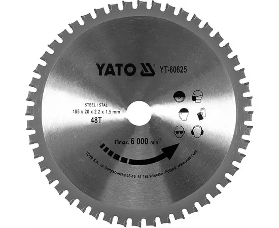 Диск пильний по металу 185 x 2.2 x 20 мм, 48 зубів YATO (YT-60625), фото  | SNABZHENIE.com.ua