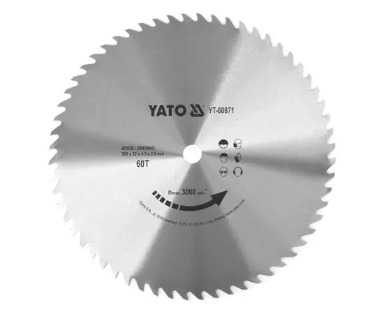 Диск пильный по дереву 500 x 32 x 4.5 мм, 60 зубьев YATO (YT-60871), фото  | SNABZHENIE.com.ua