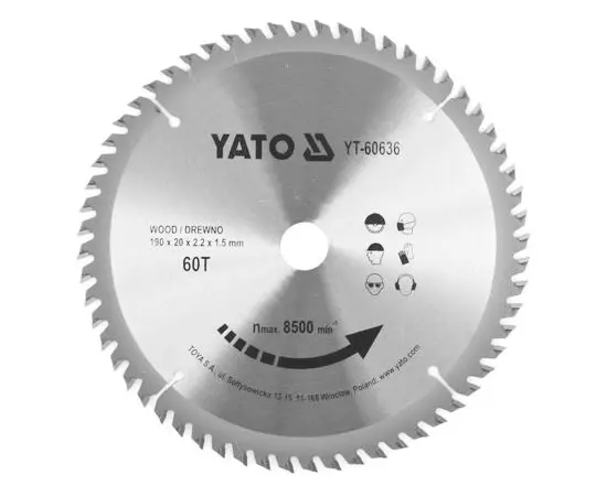 Диск пильний переможний по дереву 190 x 20 x 2.2 x 1.5 мм, 60 зубів YATO (YT-60636), фото  | SNABZHENIE.com.ua