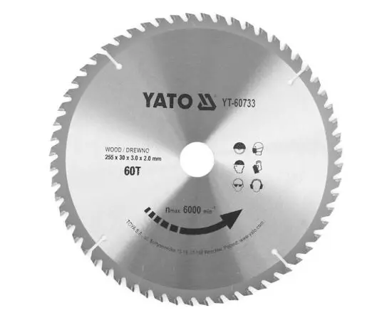 Диск пильный победитовый по дереву 255 x 30 x 3.0 x 2.0 мм, 60 зубьев YATO (YT-60733), фото  | SNABZHENIE.com.ua