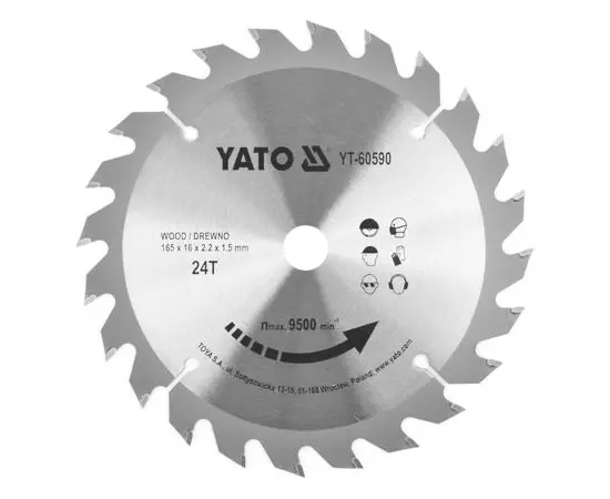 Диск пильний переможний по дереву 165 x 16 x 2.2 x 1.5 мм, 24 зуби YATO (YT-60590), фото  | SNABZHENIE.com.ua