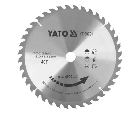Диск пильный победитовый по дереву 315 x 30 x 3.2 x 2.2 мм, 40 зубьев YATO (YT-60791), фото  | SNABZHENIE.com.ua
