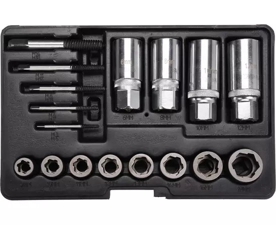 Набір засобів для видалення зламаних гвинтів YATO 3/8" та 1/2", 17 елем. (YT-06033), фото  | SNABZHENIE.com.ua