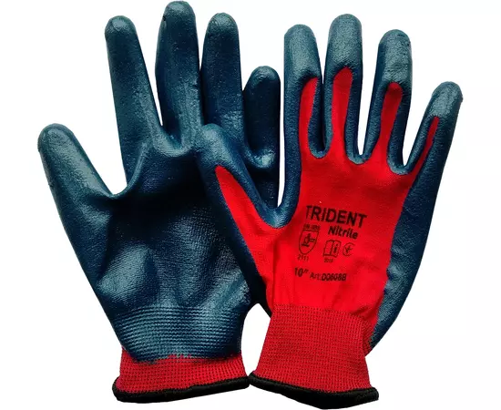 Перчатки TRIDENT трикотажные полиэстеровые красные 13 класс, покрытые нитрилом, размер 10 VIROK (83V012), фото  | SNABZHENIE.com.ua