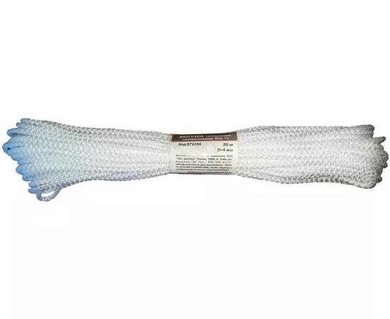 Веревка хозяйственная Тип 3 VIROK, 4 мм х 20 м, г/н = 53 кгсм, полипропиленовая, без сердцевин, белая (87V244), фото  | SNABZHENIE.com.ua