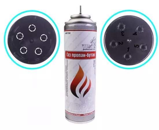 Балон газовий одноразовий VIROK для запальничок, 5 перехідників на кришці, 270 мл-150 гр. VIROK (44V150), фото  | SNABZHENIE.com.ua