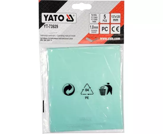 Стекло защитное YATO внешнее, для сварочных масок YT-73925, YT-73926, 74484, 137х 120 мм, 5 шт. (YT-73929), фото  | SNABZHENIE.com.ua