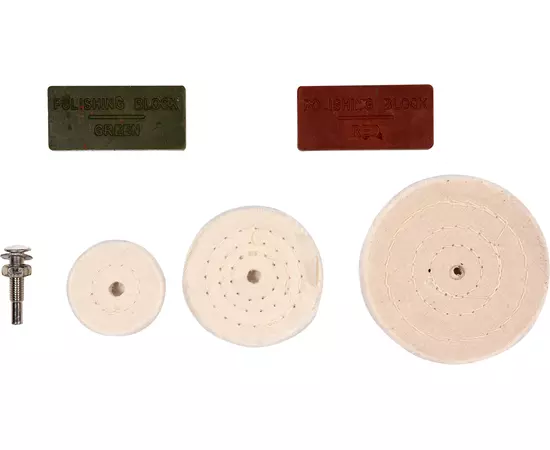 Полірувальний набір VOREL: 3 диски 50, 75, 100 мм, штифт-тримач 6 мм, 2 види мастики (VO-25420), фото  | SNABZHENIE.com.ua