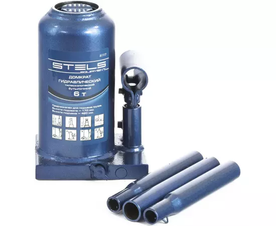 Домкрат гідравлічний пляшковий телескопічний, 6 т, h підйому 170 – 420 мм STELS (51117S), фото  | SNABZHENIE.com.ua