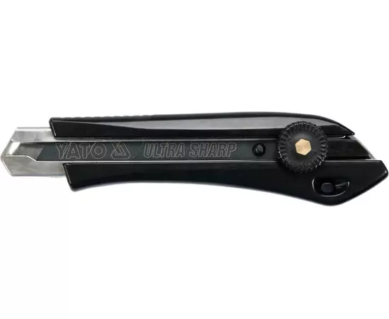 Нож YATO с выдвижным лезвием, отламывающиеся сегмент 18 мм; металлическая направляющая, пластиковый корпус (YT-75124), фото  | SNABZHENIE.com.ua