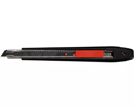 Нож YATO с выдвижным лезвием с отламывающимися сегментам 9 мм; металлическая направляющая, пластиковый корпус (YT-75003), фото  | SNABZHENIE.com.ua