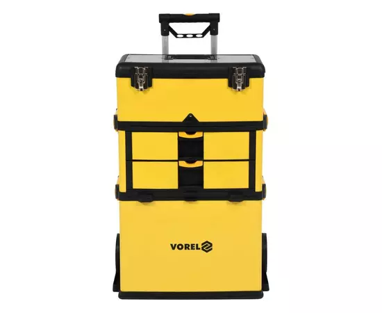 Ящик для інструментів на колесах пластиковий VOREL, 3 секції, 57 х 37 х 84.5 см, телескопічна ручка 58 - 98 см (VO-78738), фото  | SNABZHENIE.com.ua