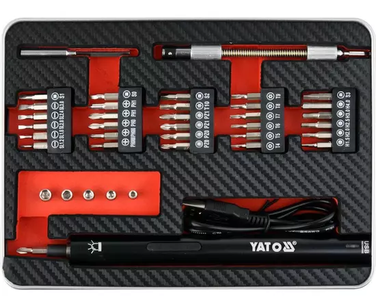 Отвертка аккумуляторная с набором бит YATO Li-Ion 3.6В 450 мАч, LED-подсветка, HEX-1/4", CrV, 39шт + кейс (YT-27930), фото  | SNABZHENIE.com.ua