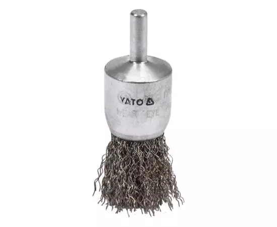 Щетка зачистная из нержавеющей стали, в дрели YATO 25 мм, с хвостовиком 6 мм, 4500 об/мин (YT-47496), фото  | SNABZHENIE.com.ua