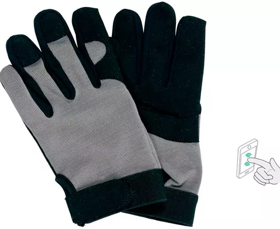 Перчатки рабочие черно-серые YATO, для сенсорных экранов, искусственная кожа + хлопковый трикотаж, размер 8 (YT-74651), фото  | SNABZHENIE.com.ua
