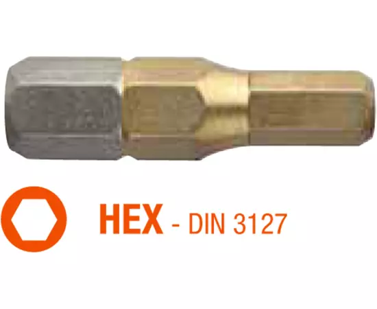 Насадка викруткова USH ISOTIN: HEX 4 x 25 мм. шестигранне, титанове покриття. Уп. 10 шт., фото  | SNABZHENIE.com.ua
