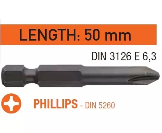 Насадка викруткова USH Industry: Phillips PH2 x 50 мм. продовжена, Уп. 10 шт., фото  | SNABZHENIE.com.ua