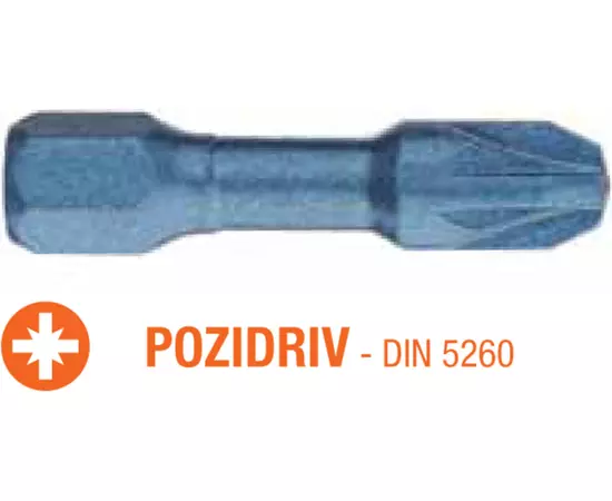 Насадка викруткова ударна USH Blue Shock : Pozidriv PZ3 x 30 мм Torsion, Уп. 5 штук., фото  | SNABZHENIE.com.ua
