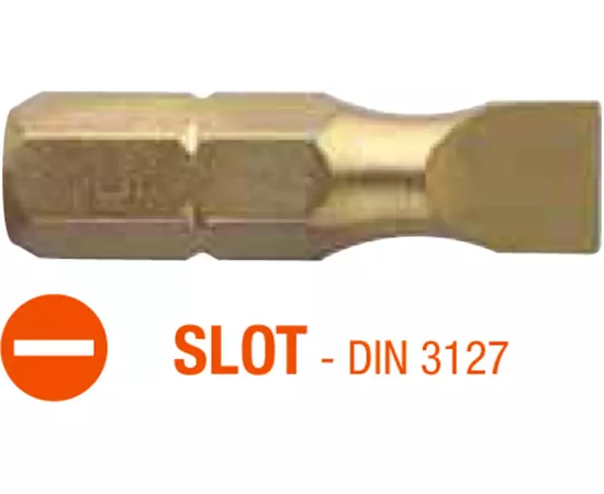 Насадка викруткова USH ISOTIN : шліц SLOT SL6.5х1.2 х 25 мм Torsion титанова Уп. 10 шт., фото  | SNABZHENIE.com.ua