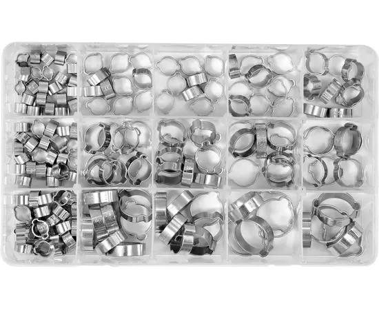 Хомуты для шлангов с 2-мя ушками YATO разных размеров 5- 27 мм, 175 шт., фото  | SNABZHENIE.com.ua