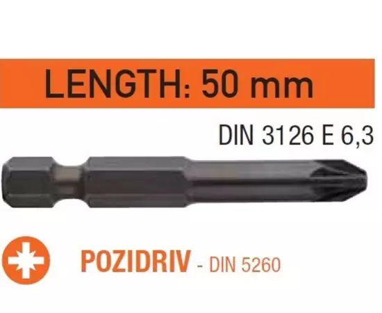 Насадка викруткова USH Industry : Pozidriv PZ2 x 50 мм. подовжена, Уп. 10 шт., фото  | SNABZHENIE.com.ua