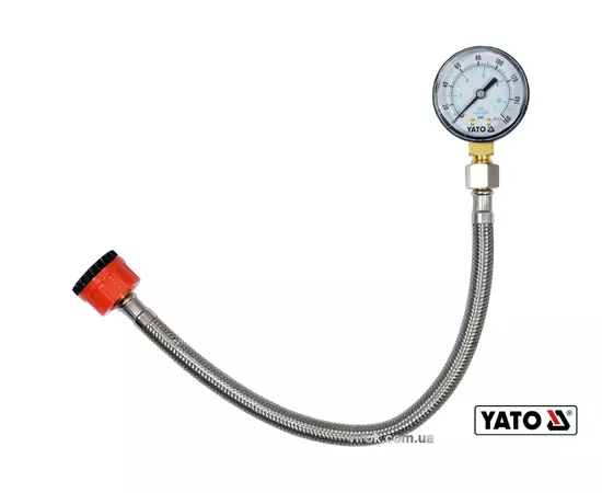 Манометр для вимірювання тиску води YATO 3/4, 1/2; шланг – 30 см, тиск – 1.1 МПа, фото  | SNABZHENIE.com.ua