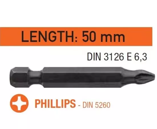 Насадка викруткова USH Industry: Phillips PH2 x 50 мм. Torsion подовжена, Уп. 10 шт., фото  | SNABZHENIE.com.ua